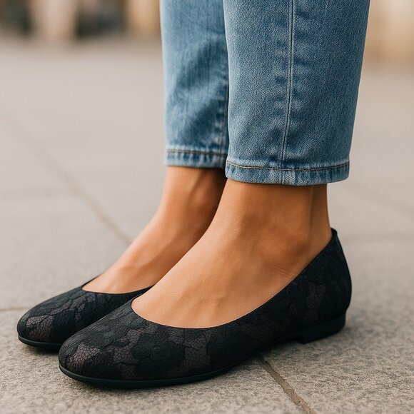 EASY SPIRIT e360 Ballet Flats Shoes Women's 7M Black Lace Non Slip Cushioned - Picture 1 of 12